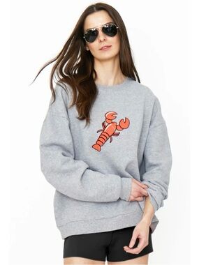 KULE 100% Organic Cotton Nautical Red Lobster Oversized Heater Grey Graphic